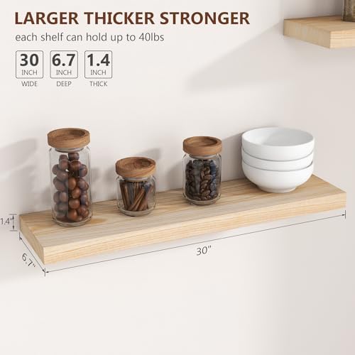fuqing 30 Inch Floating Shelves 6.7'' Deep Natural Wood Shelves Set of 2 - Image 3