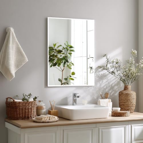 Sunniry White Bathroom Mirror, 18x24 inch White Wall Mirror, Metal Frame - Image 3