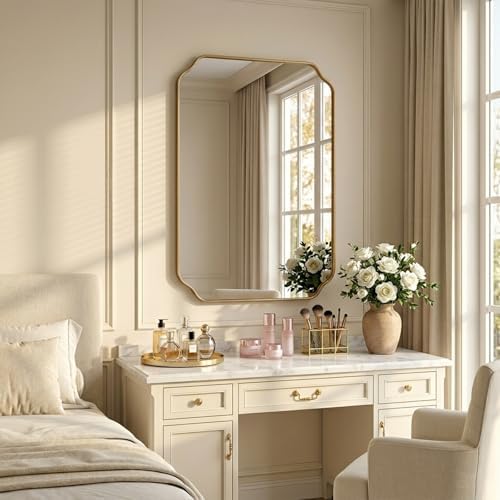 32"x24" Gold Wall Bathroom Mirror, Scalloped Edge Vanity Mirror - Image 2