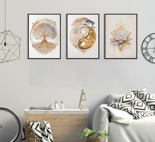 Tree of Life Canvas Wall Art Lotus Zen Painting Picture Wall Decor Abstract Yin - Image 3