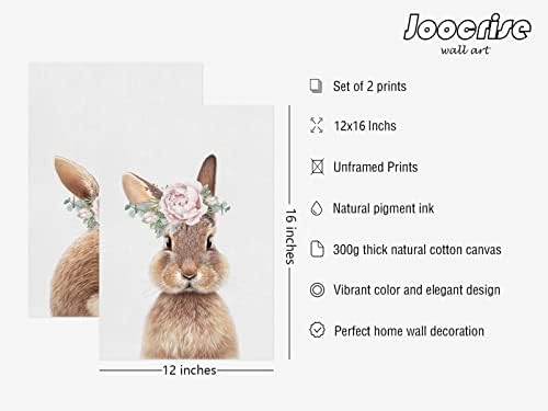 Joocrise Bunny Rabbit Wall Art Baby Girl Nursery Wall Art UNFRAMED Nursery - Image 2