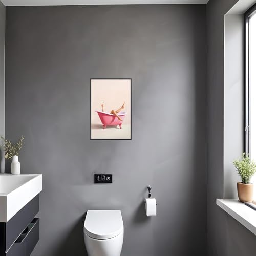 Woman With Cocktail In Bathtub Poster Cute Pink Bathroom Martini Canvas Wall - Image 4