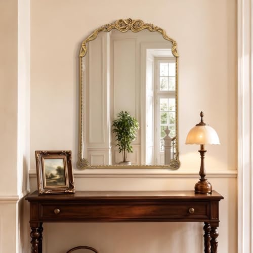 Besdomus Large Vintage Gold Mirror: 24"x36" French Baroque Arch Bow Mirrors - Image 3
