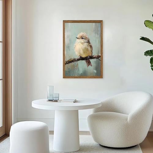AVECCO Cute Funny Fluffy Bird on Branch Wall Art Canvas Framed 20x30 inches - Image 5
