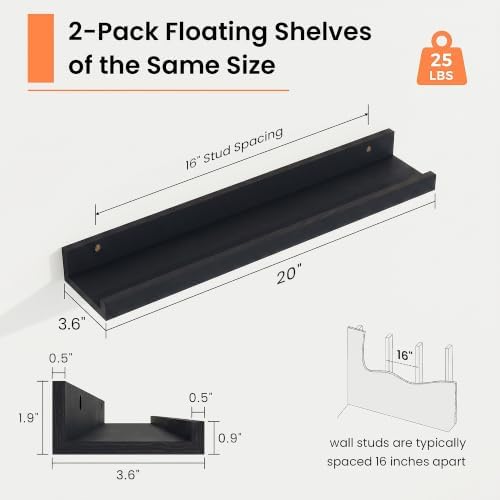 Picture Ledge Shelf, 20 inch Floating Shelves Set of 2 - Image 3