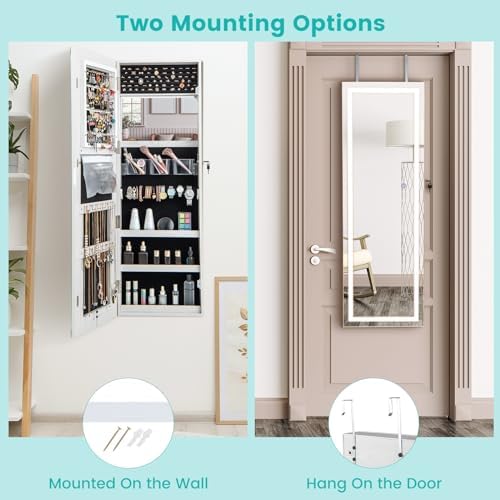 CHARMAID LED Mirror Jewelry Cabinet, 47.2'' Jewelry Armoire - Image 2