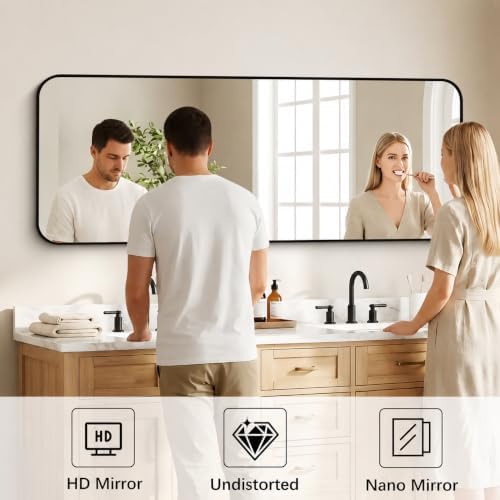 DESBING 60" x 24"Bathroom Mirror, Matte Black Wall Mirror - Image 4