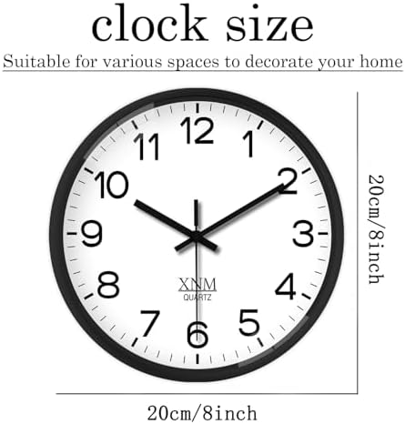 XNM 8 Inch Small Classic Plastic Wall Clock Battery Operated - Image 5