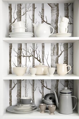 17.7" x 787" Birch Tree Wallpaper Peel and Stick White and Brown Wallpaper - Image 6
