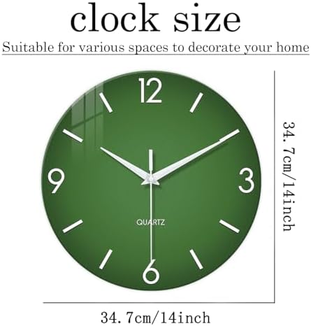 XFM Modern Green Wall Clock 14 Inch Silent Non-Ticking - Image 6