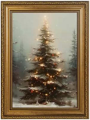 EJPFOGV Winter Snowy Christmas tree Framed Canvas Wall Art 12x16 inches by FramedCanvasWallArt
