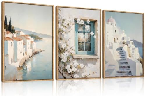 IARTTOP Large Blue Mediterranean Framed Wall Art 16x24 Inch Modern Greek by IARTTOP