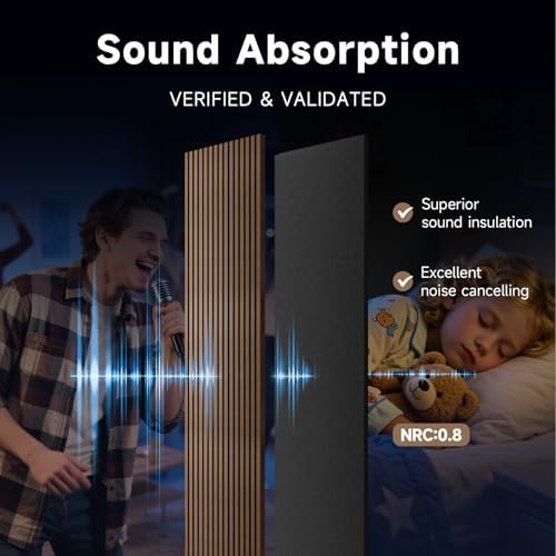 INMOZATA Soundproof Wood Slat Wall Panels, 4 Pack 94.5" x 7.9" - Image 4