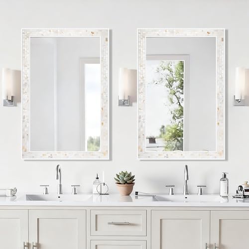 White Bathroom Mirrors for Wall 26x40 Inch, Coastal Wall Decor - Image 6