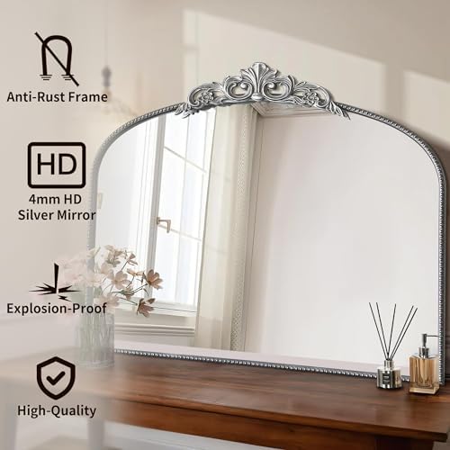Micasso Vintage Silver Wall Mirror: 40"x29" Baroque Antique Arched Mirror - Image 2