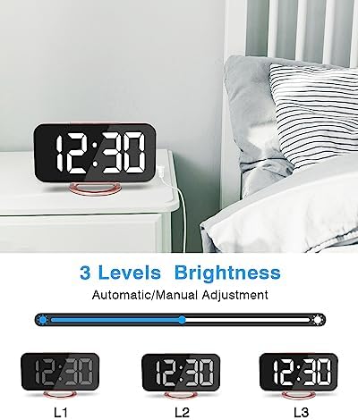 Digital Alarm Clock, 7 Inch LED Mirrored Large Display, - Image 5