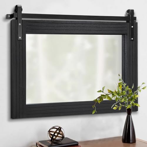 AAZZKANG Wood Framed Mirror Large Barn Door Style Rectangle Decorative Bathroom by AAZZKANG