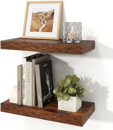 16" Brown Floating Shelves Wood Wall Shelf, Rustic Brown by Ornawit