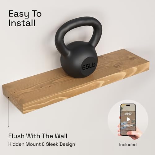 Natural Wood Floating Shelves for Wall 24 inch Oak, Wooden Bathroom Shelf - Image 5
