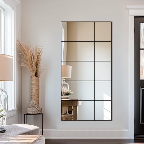 Delma Window Pane Full Length Mirror 28"x55" Large Window Wall Mirror Black - Image 5