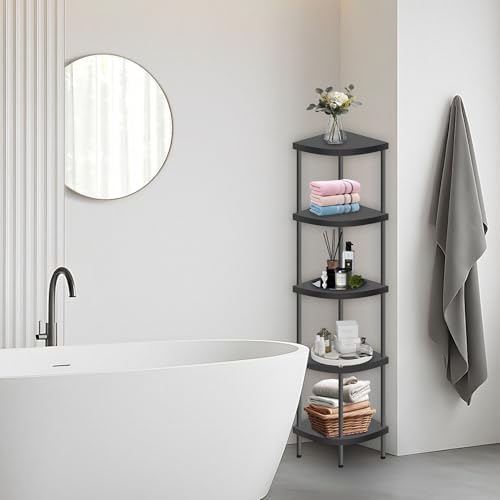 Qupui 5 Tier Plastic Corner Shelf Stand, 54” Tall 90° Right Angle Corner - Image 5