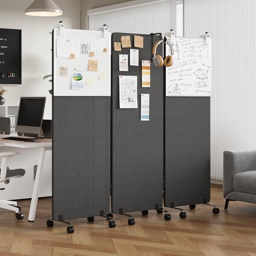 3 Panel Soundproof Room Divider W/Wheels, Office Divider by YASRKML