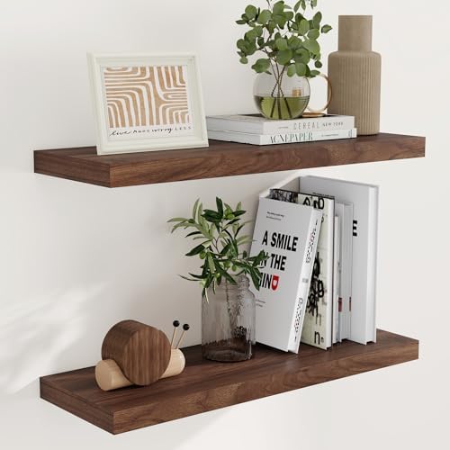 Fun Memories 32" W x 9.3" D Floating Shelves, Rustic Wood Deep Shelves by FunMemories