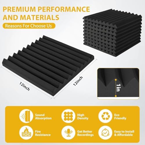 70 Pack Acoustic Foam Panels, Noise Cancelling Dampening Sound Absorbing Black - Image 2