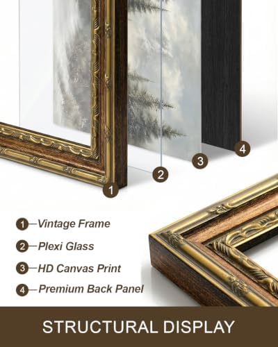 InSimSea Gold Framed Winter Forest Wall Art, Landscape Painting, 13x16 Inch - Image 2