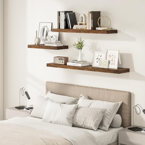 Vivelove 12" Deep Floating Shelves 24x12” Set of 2, Rustic Brown - Image 2