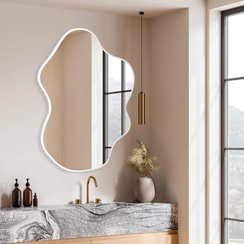 White Bathroom Mirror, Iregular Wall Mirror 22x30 Inch - Image 5