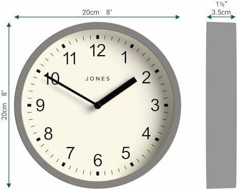 JONES CLOCKS® Spin wall Clock | Small Modern Round Clock | 8" | Gray | Easy to - Image 3