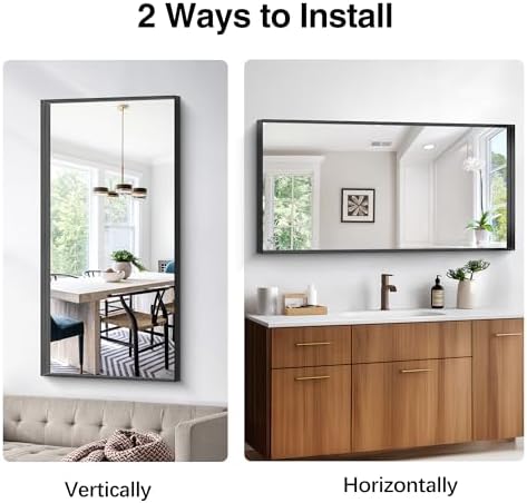 Black Bathroom Mirror, 24x48 Inch Rectangular Framed Mirror, Large Wall Mounted - Image 6