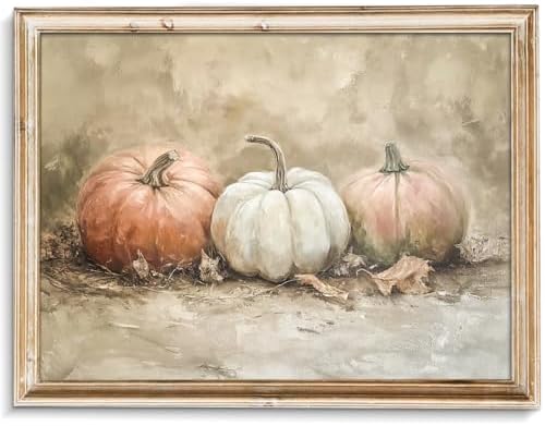 uniro Rustic Autumn Pumpkin Painting Wall Art, Pumpkin Still Life Painting by uniro
