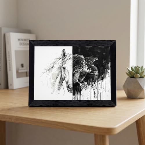 Framed Canvas Wall Art Mixed Media Stallion Falcon Portrait Monochrome Charcoal - Image 6