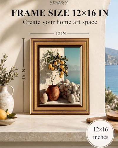 Gold Framed Wall Art, Vintage Mediterranean Lemon Tree Canvas Prints, Coastal - Image 2
