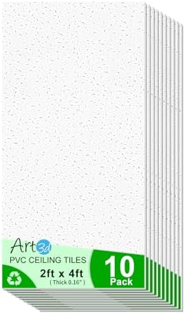 Art3d 24"x48" Stucco Printed Drop Ceiling Tiles, 2x4ft Decorative PVC Ceiling by Art3d