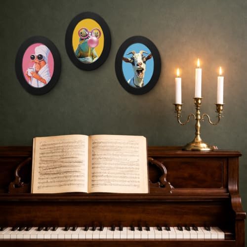 3Pcs Funny Cute Animal Oval Wall Art Framed Whimsical Modern Decor - Image 5