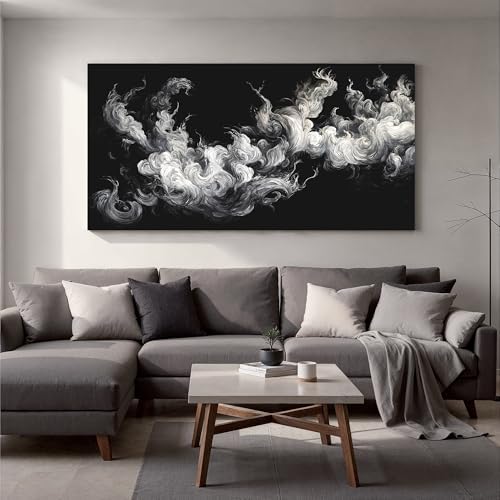 YISXINOAG Black White Abstract Wall Art Minimalist Smoke Painting 24"X48" - Image 3