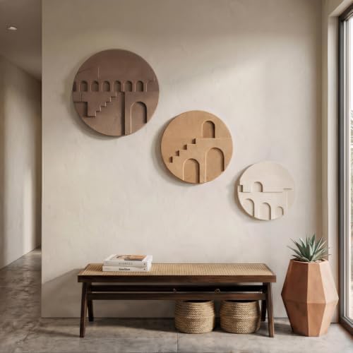 3D Textured Round Neutral Abstract Boho Wall Art - Image 7