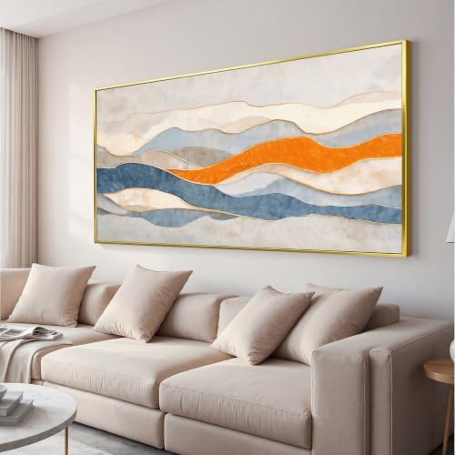Large Blue And White Gold Framed Abstract Wall Art by Tsomzxng