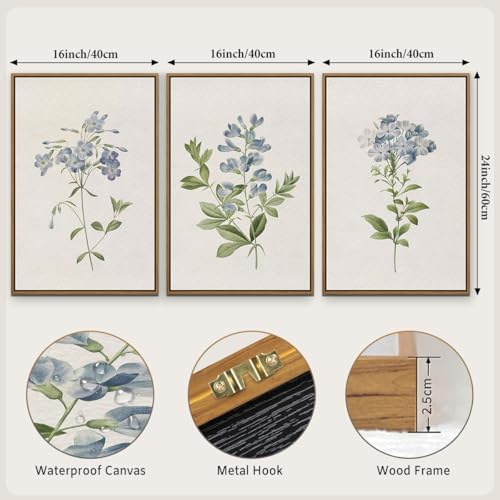 JOWOROLO Framed Floral Botanical Wall Art Blue Flowers Canvas Painting Prints - Image 2