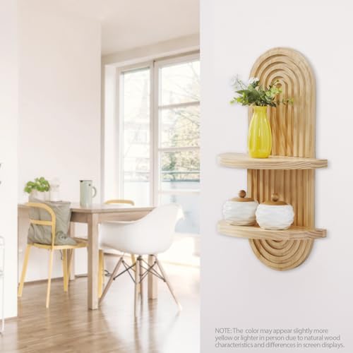 SweetSage Wooden Arched Wall Shelf, Boho Decor Floating Shelves Natural - Image 3