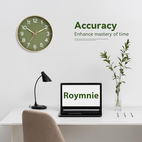 Roymnie 14 Inch Wall Clock Battery Operated Silent Non Ticking Green Analog - Image 4