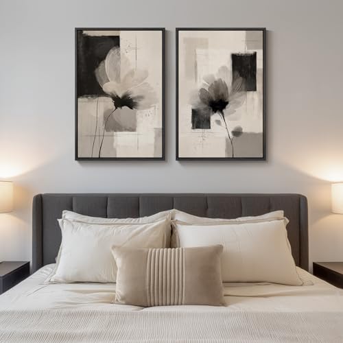 Framed Neutral Abstract Floral Wall Art - Image 2