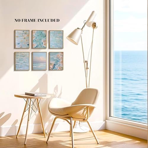 Coastal Beach Canvas Wall Art Set of 6, Abstract Ocean Sailing Boats and - Image 2