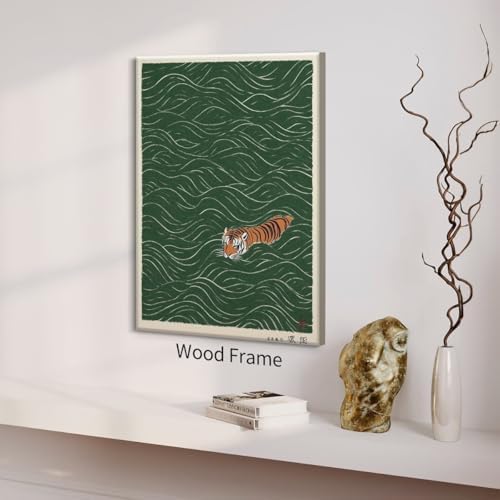 Framed Vintage Japanese Tiger Swimming Prints 8x10in Ukiyo-e Style Wall Art - Image 5