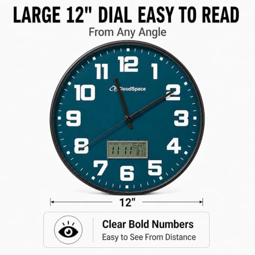 Cloud Space 12” Silent Wall Clock Battery Operated, Non Ticking Modern Wall - Image 4