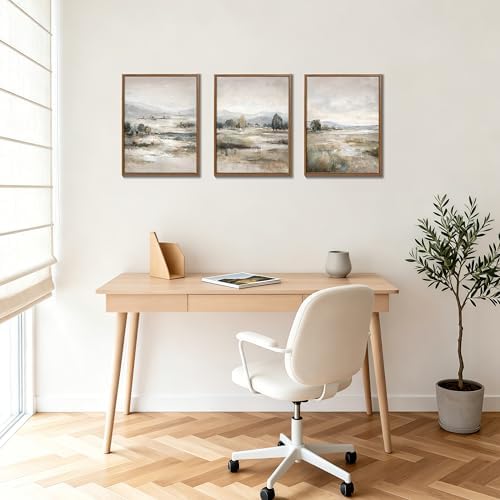 3Pcs Abstract Mist Countryside Blue Beige Mountains Canvas Wall Art 12"x16" - Image 3