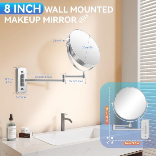 Auxmir 8" Double-Sided Wall-Mounted Makeup Mirror, 1X/30X Magnifying Mirror - Image 4